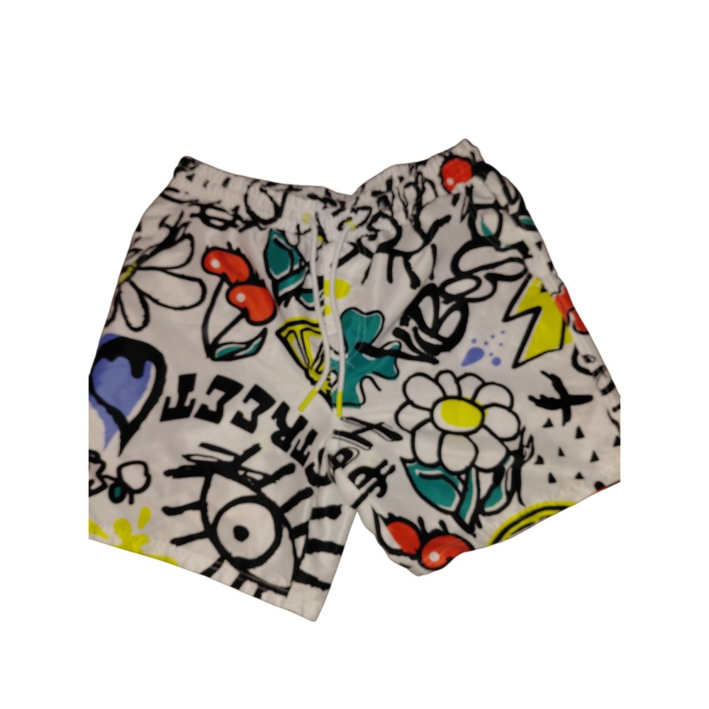 No Boundaries Men Graffiti Pop Art Swim Trunks White Multicolor Size Small 28-30